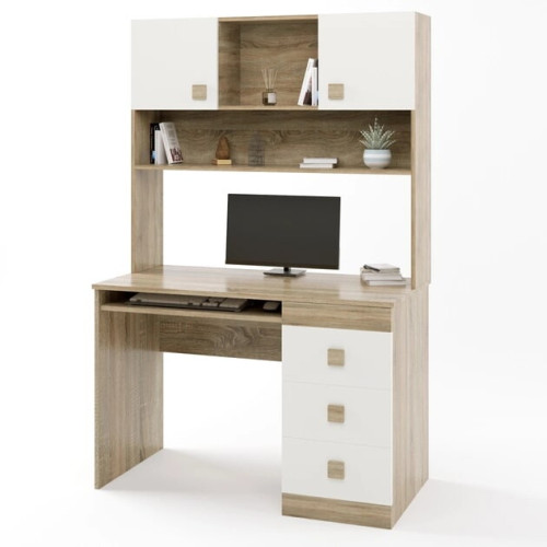 Birou de calculator cu suprastructura Sonata, Wenge inchis, Alb