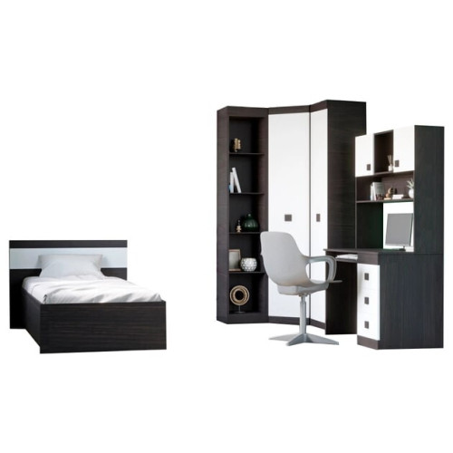 Set dormitor pentru copii Sonata 11, Wenge inchis, Alb