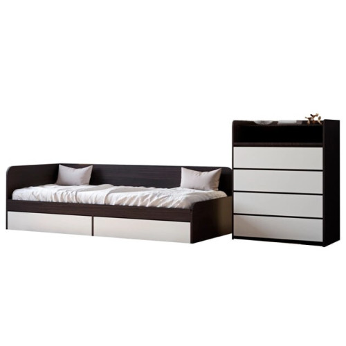 Set dormitor pentru copii Mix 1, Wenge inchis, Alb