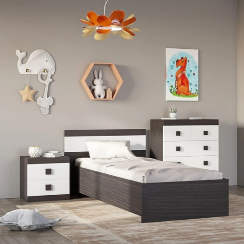 Set dormitor pentru copii Sonata 8, Wenge inchis, Alb