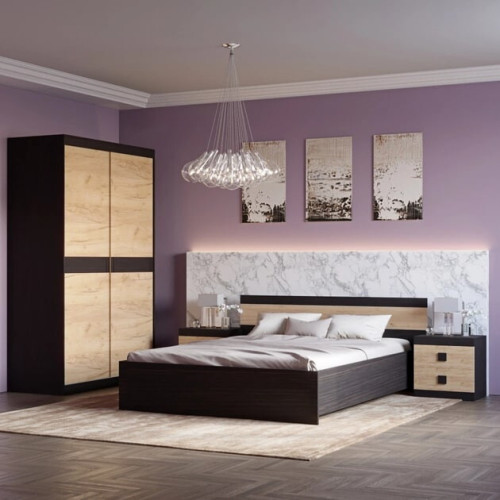 Set de dormit Sonata 11, Wenge inchis, Stejar kraft gold