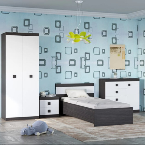 Set dormitor pentru copii Sonata 7, Wenge inchis, Alb