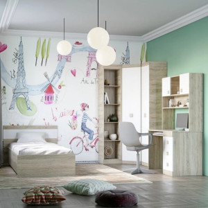 Set dormitor pentru copii Sonata 11, Stejar Sonoma, Alb
