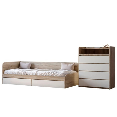Set dormitor pentru copii Mix 1, Wenge inchis, Alb