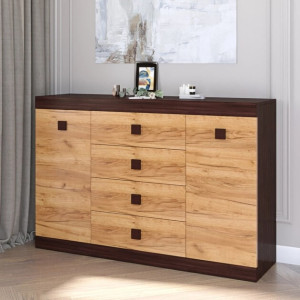 Comoda 8 Sonata, Wenge inchis, Stejar kraft gold