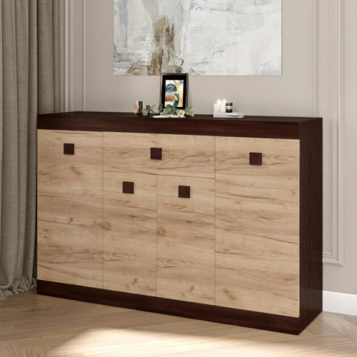 Comoda 7 Sonata, Wenge inchis, Stejar kraft gold