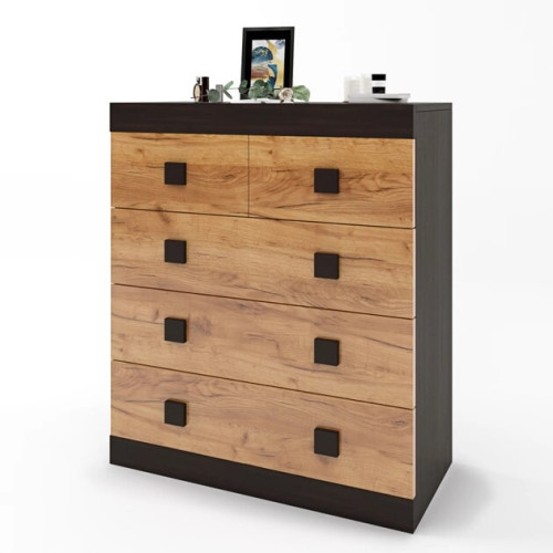 Comoda 3 Sonata, Wenge inchis, Stejar kraft gold