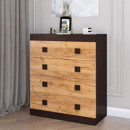 Comoda 3 Sonata, Wenge inchis, Stejar kraft gold