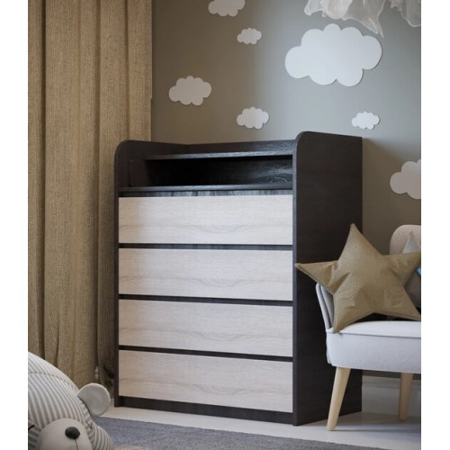 Comoda infasat Mix, Wenge inchis, Stejar de lapte, Ghidaje telescopice