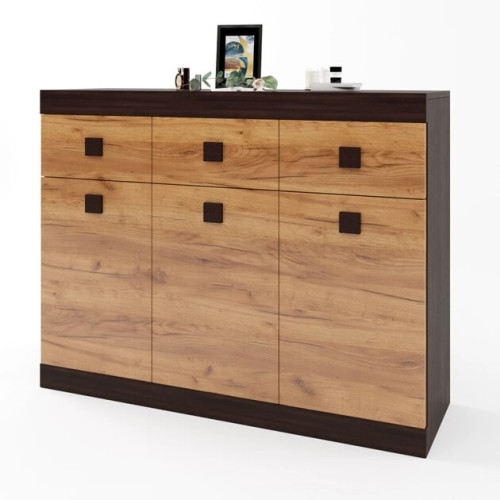 Comoda 6 Sonata, Wenge inchis, Stejar kraft gold Comoda 6 Sonata, Wenge inchis, Stejar kraft gold