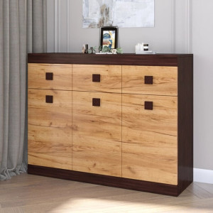 Comoda 6 Sonata, Wenge inchis, Stejar kraft gold