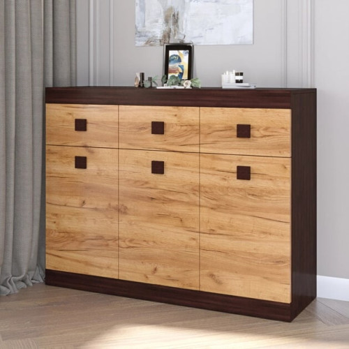 Comoda 6 Sonata, Wenge inchis, Stejar kraft gold