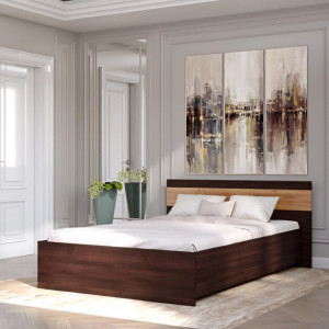 Pat Sonata 1400 cu lamele și mecanism de ridicare cu dimensiunea de 140/200 cm, Wenge inchis, Stejar kraft gold