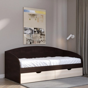Pat Comfort cu baza de saltea din PAL 80x190 cm, Wenge inchis, Stejar de lapte