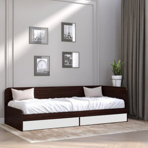 Pat cu sertare Sonata 800 cu cadru de saltea din PAL 82x190 cm, Wenge inchis, Alb