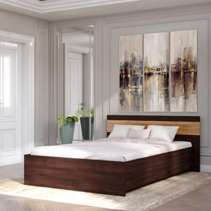 Pat Sonata 1400 fara lamele 140x200 cm, Wenge inchis, Stejar kraft gold