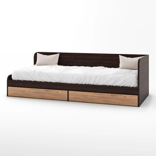 Pat cu sertare Sonata 800 cu cadru de saltea din PAL 82x190 cm, Stejar Kraft Alb
