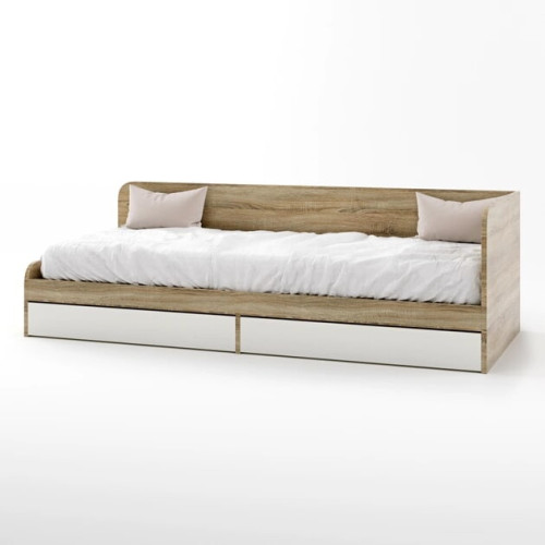 Pat cu sertare Sonata 800 cu cadru de saltea din PAL 82x190 cm, Stejar Kraft Alb
