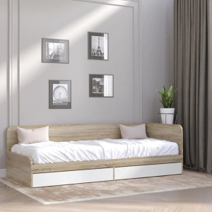 Pat cu sertare Sonata 800 cu cadru de saltea din PAL 82x190 cm, Stejar Sonoma, Alb