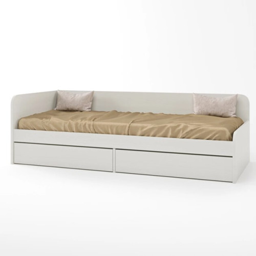 Pat cu sertare Sonata 800 cu cadru de saltea din PAL 82x190 cm, Stejar Kraft Alb