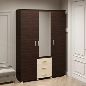 Dulap cu trei usi Breeze ShP-5 cu oglinda, Wenge inchis, Stejar de lapte
