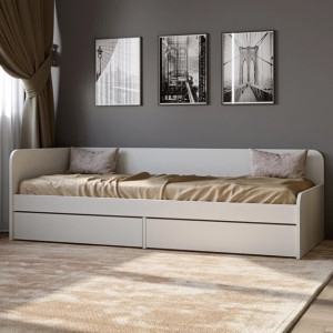 Pat cu sertare Sonata 800 cu cadru de saltea din PAL 82x190 cm, Nymphea Alba