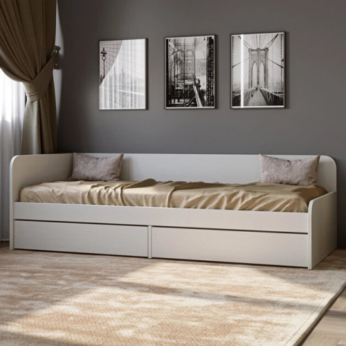 Pat cu sertare Sonata 800 cu cadru de saltea din PAL 82x190 cm, Stejar Kraft Alb