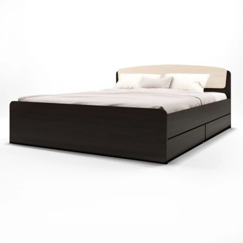Pat cu 4 sertar Astoria cu baza de saltea din PAL 160x200 cm, Wenge inchis, Stejar de lapte