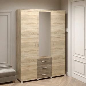 Dulap cu trei usi Breeze ShP-5 cu oglinda, Stejar Sonoma, Trufe
