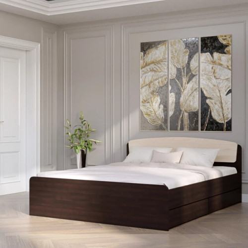 Pat cu 4 sertar Astoria cu baza de saltea din PAL 160x200 cm, Wenge inchis, Stejar de lapte
