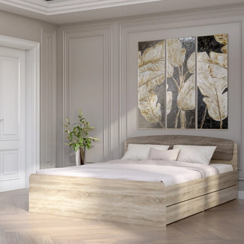 Pat cu 4 sertar Astoria cu baza de saltea din PAL 160x200 cm, Stejar Sonoma, Trufe