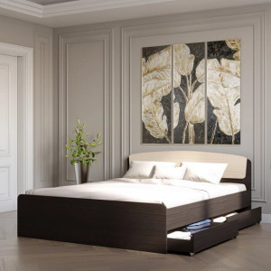Pat cu 2 sertar Astoria cu baza de saltea din PAL 160x200 cm, Wenge inchis, Stejar de lapte