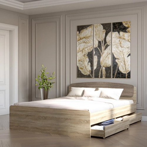 Pat cu 4 sertar Astoria cu baza de saltea din PAL 160x200 cm, Stejar Sonoma, Trufe