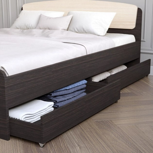 Pat cu 4 sertar Astoria cu baza de saltea din PAL 160x200 cm, Wenge inchis, Stejar de lapte