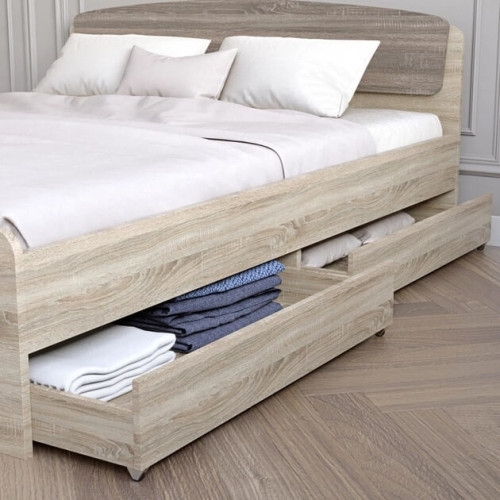 Pat cu 4 sertar Astoria cu baza de saltea din PAL 160x200 cm, Stejar Sonoma, Trufe