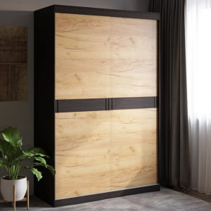 Dulapul glisant Sonata 1400, Wenge inchis, Stejar kraft gold