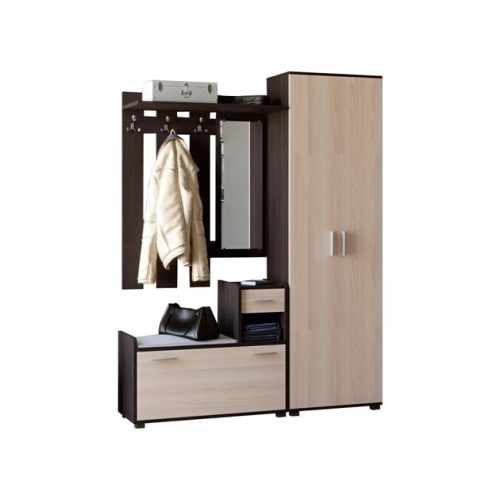 Hol de intrare Tandem-R cu dulap cu balamale ShP 1, Wenge inchis, Stejar de lapte