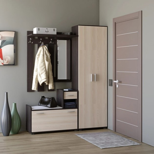 Hol de intrare Tandem-R cu dulap cu balamale ShP 1, Wenge inchis, Stejar de lapte