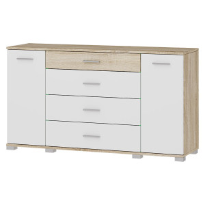 Comodă Breeze K-6, Stejar Sonoma / Alb, 130 x 38 x 73 cm