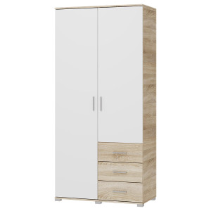 Dulap Breeze ShP-4, 2 uși, cu sertare, Stejar Sonoma / Alb, 100 x 52 x 210 cm