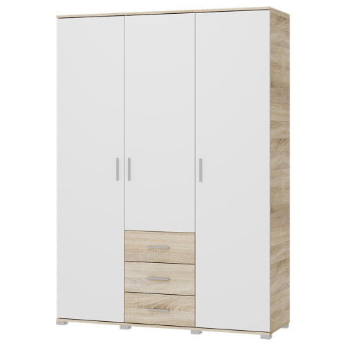 Dulap Breeze ShP-5, 3 uși, cu sertare, Stejar Sonoma / Alb, 150 x 52 x 210 cm