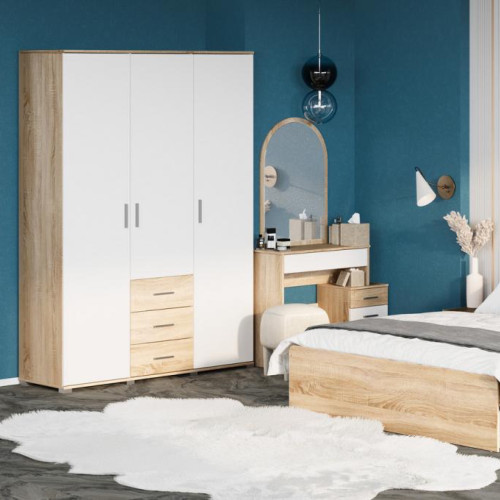 Dulap Breeze ShP-5, 3 uși, cu sertare, Stejar Sonoma / Alb