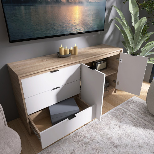 Comoda 1500 City, Stejar Sonoma, Alb Comoda 1500 City, Stejar Sonoma, Alb