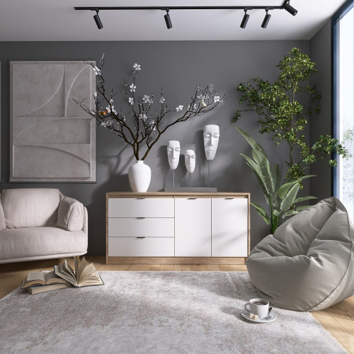 Comoda 1500 City, Stejar Sonoma, Alb