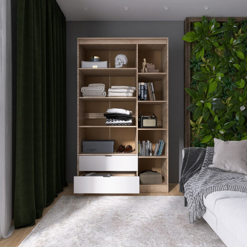 Dulap cu trei usi 1200 CITY cu rafturi, Stejar Sonoma, Alb