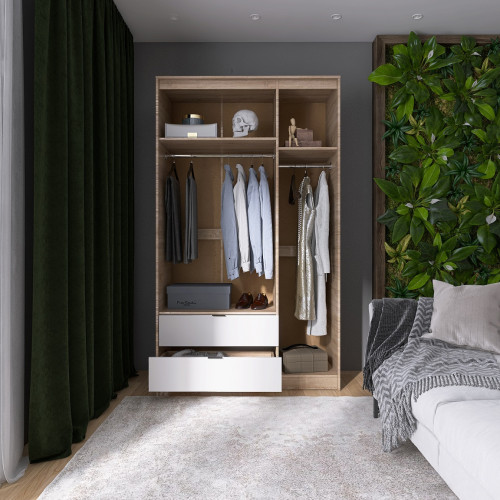 Dulap cu trei usi 1200 CITY, Stejar Sonoma, Alb
