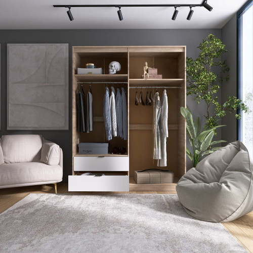 Dulap cu patru usi 1600 CITY, Stejar Sonoma, Alb Dulap cu patru usi 1600 CITY, Stejar Sonoma, Alb