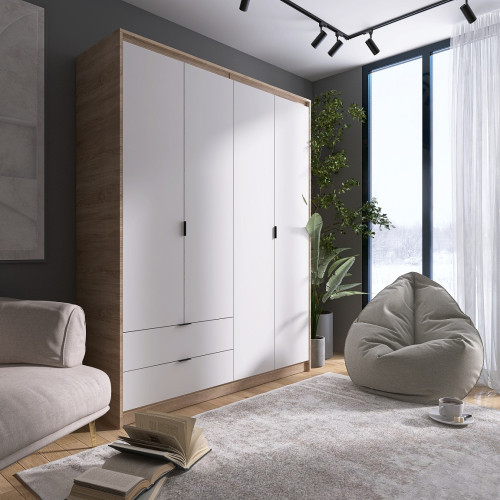 Dulap cu patru usi 1600 CITY, Stejar Sonoma, Alb Dulap cu patru usi 1600 CITY, Stejar Sonoma, Alb
