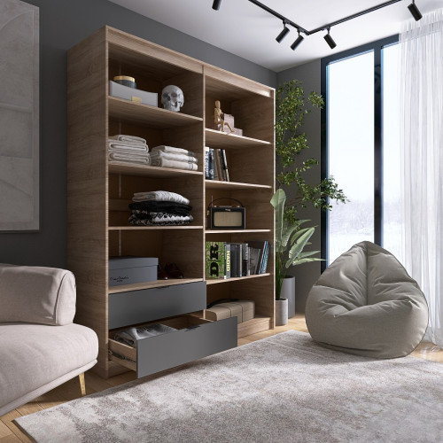 Dulap cu patru usi și rafturi 1600 CITY, Stejar Sonoma, Graphite