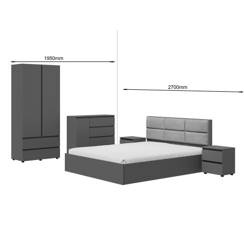 Set dormitor Light 3, pat 160 x 200 cm, Grafit